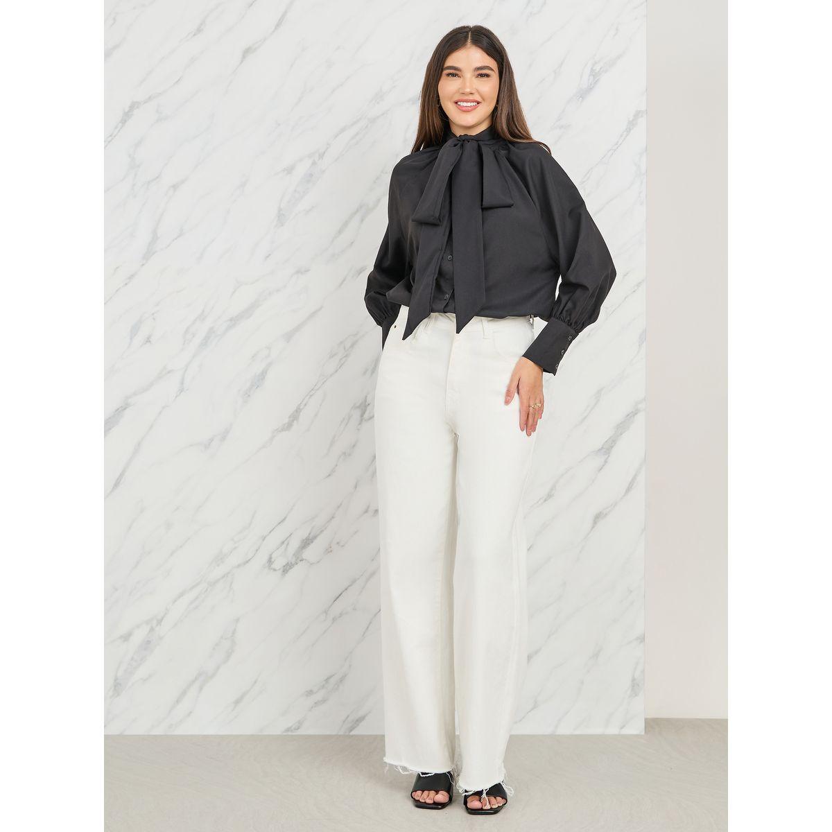 بلوزة بقصة عادية مع ياقة بربطة فيونكة-women-clothing-shirtsandblouses-shirts-image-2