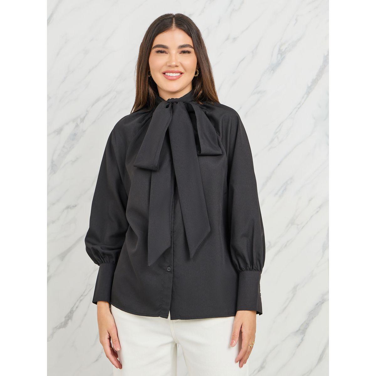 Styli Bow Tie Up Neck Regular Fit Shirt-women-clothing-shirtsandblouses-shirts-image-3