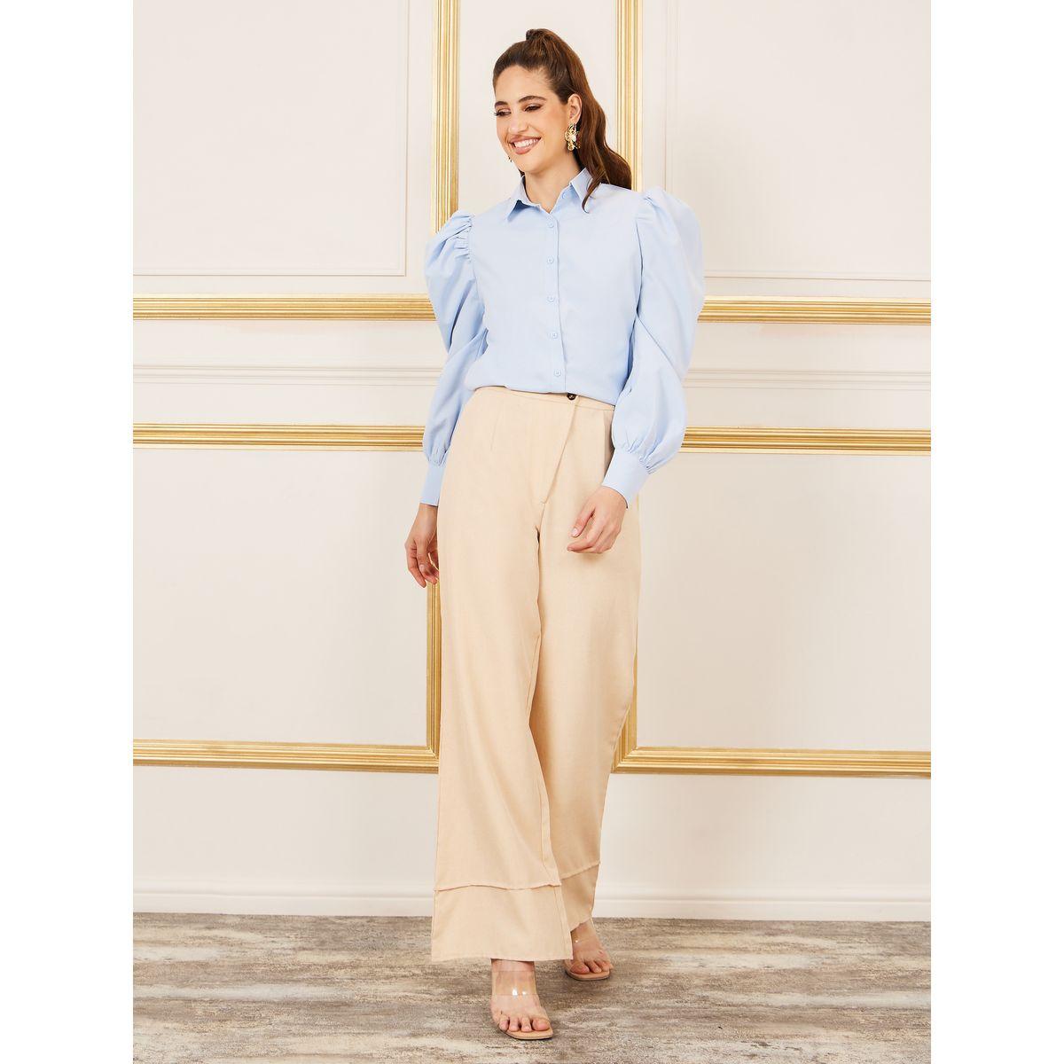 Styli Solid Button Through Puff Sleeve Shirt-women-clothing-shirtsandblouses-shirts-image-2