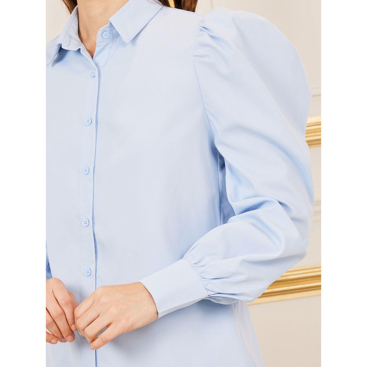 Styli Solid Button Through Puff Sleeve Shirt-women-clothing-shirtsandblouses-shirts-image-4