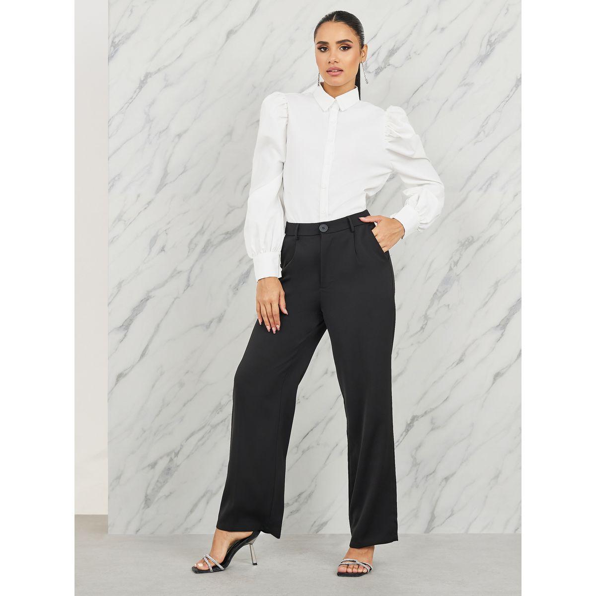 Styli Solid Button Through Puff Sleeve Shirt-women-clothing-shirtsandblouses-shirts-image-2