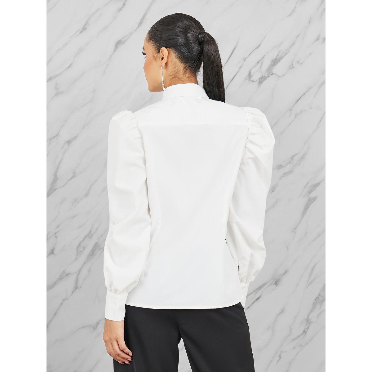 Styli Solid Button Through Puff Sleeve Shirt-women-clothing-shirtsandblouses-shirts-image-5