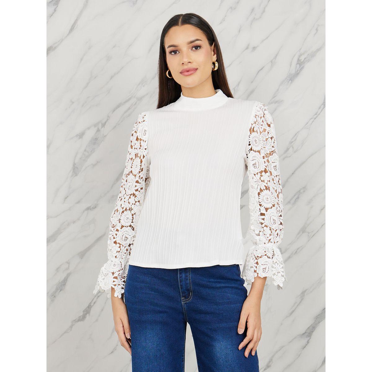 Styli Floral Lace Sleeves High Neck Blouse-women-clothing-shirtsandblouses-blouses-image-2