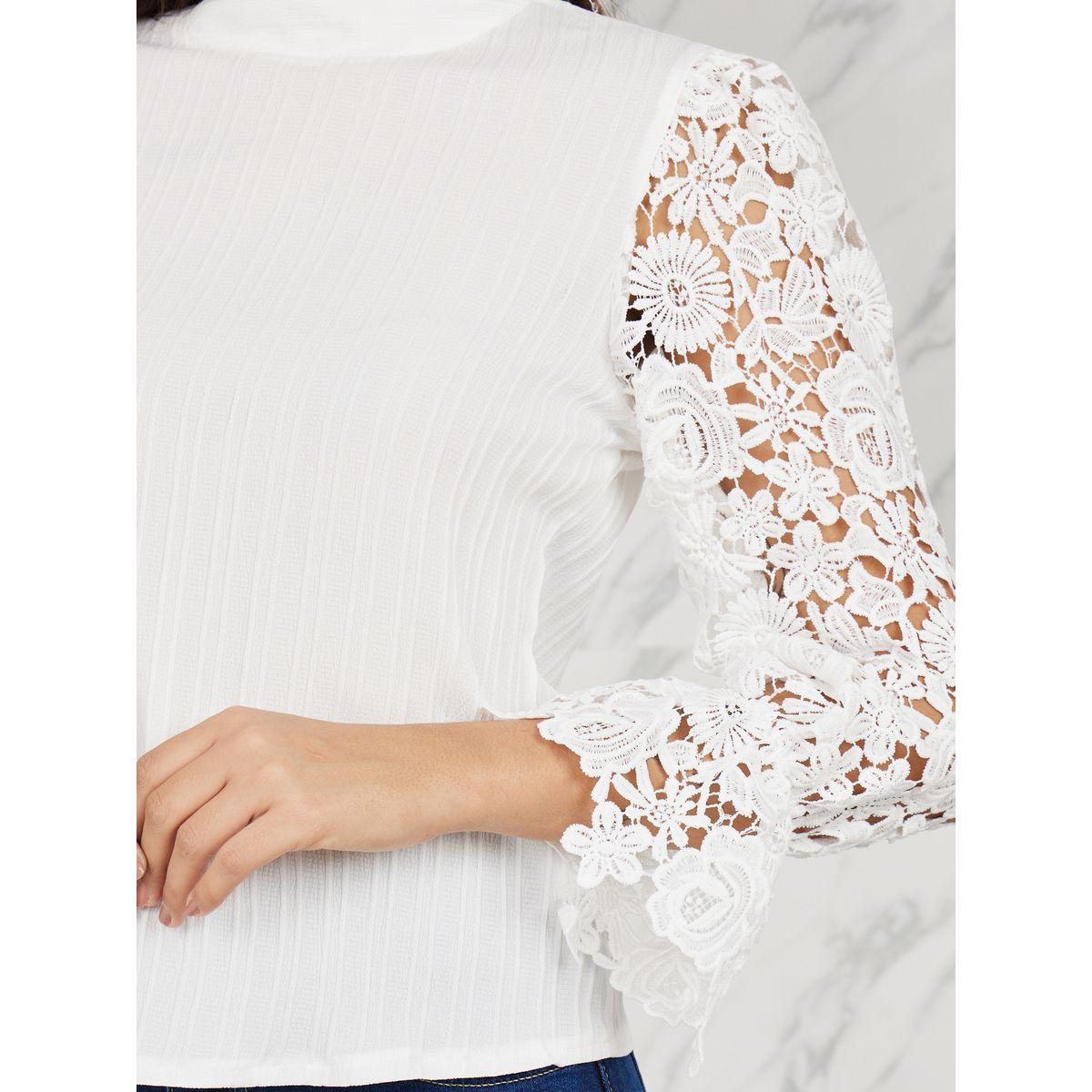 Styli Floral Lace Sleeves High Neck Blouse-women-clothing-shirtsandblouses-blouses-image-4