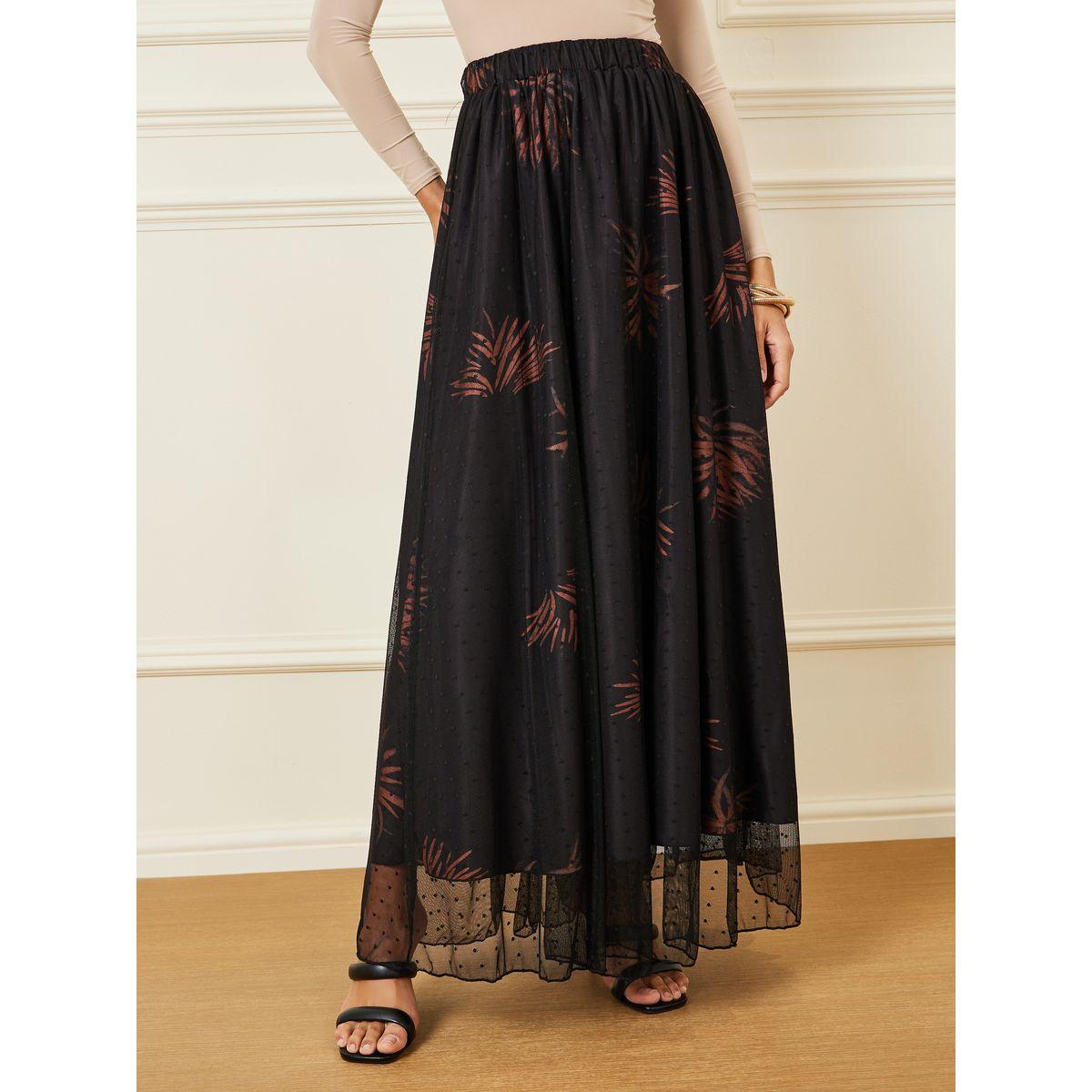 تنورة طويلة بحافة واسعة وتفاصيل شبكية-women-clothing-bottoms-skirts-image-3
