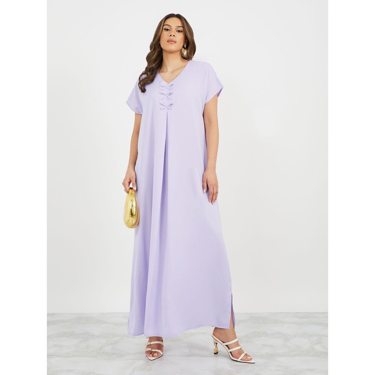 جلابية سادة مزينة بربطة فيونكة-women-arabicclothing-jalabiyas-image-2