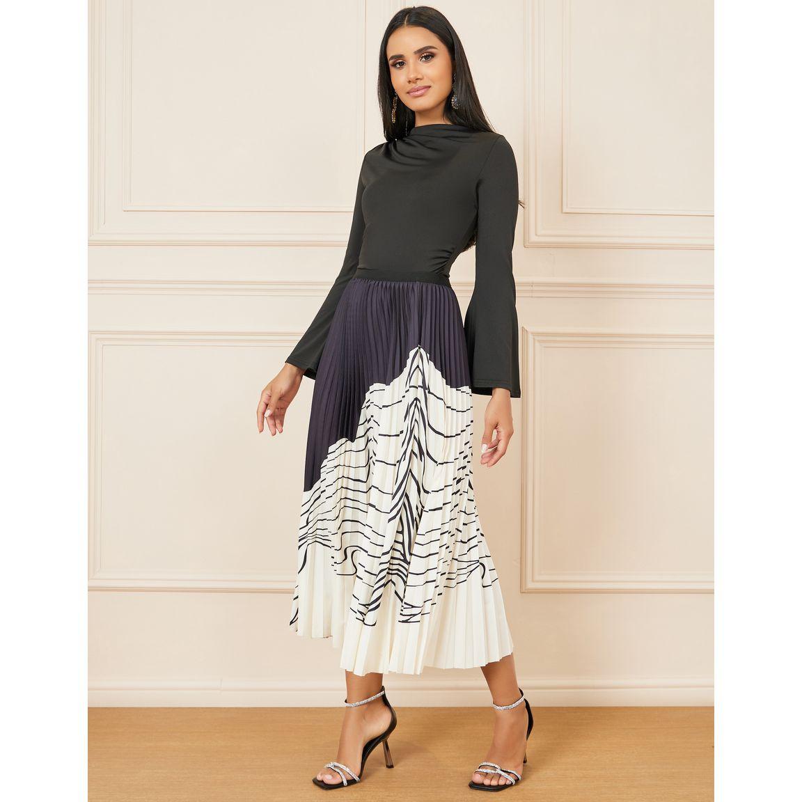 Styli Monochrome Print Pleated Skirt-women-clothing-bottoms-skirts-image-2