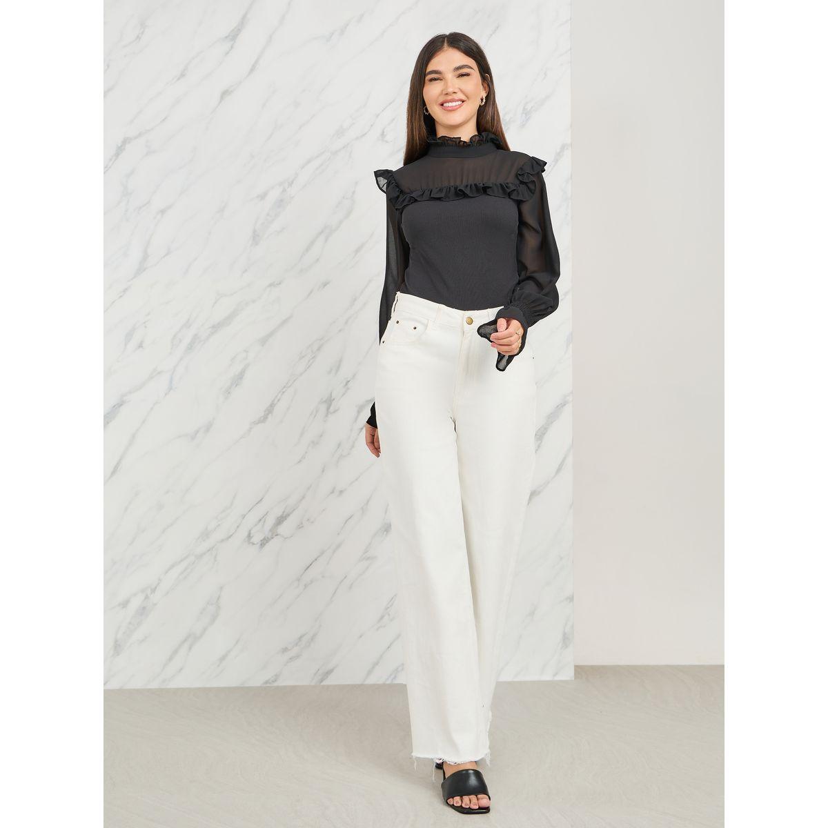 Styli Ruffle High Neck Flute Sleeves Top-women-clothing-shirtsandblouses-blouses-image-2