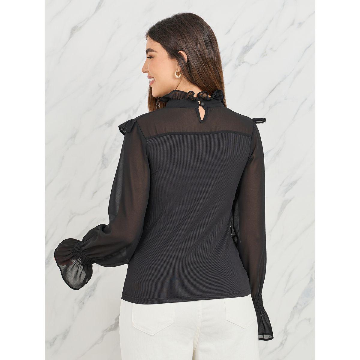 Styli Ruffle High Neck Flute Sleeves Top-women-clothing-shirtsandblouses-blouses-image-5