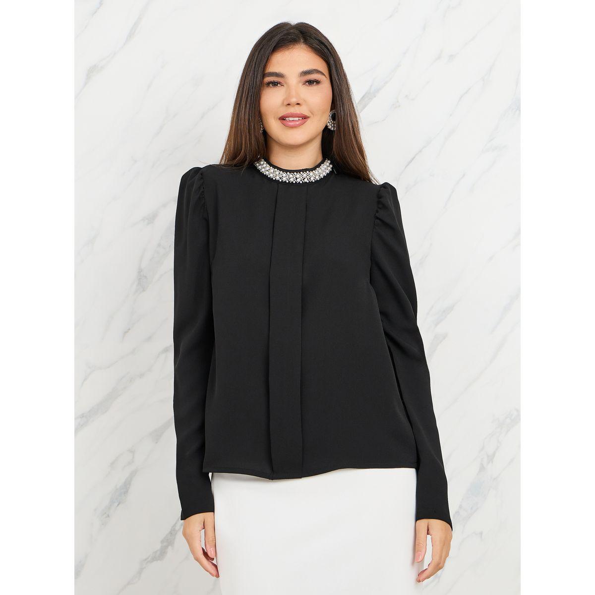 Styli Embellished High Neck Pleated Blouse-women-clothing-shirtsandblouses-blouses-image-2
