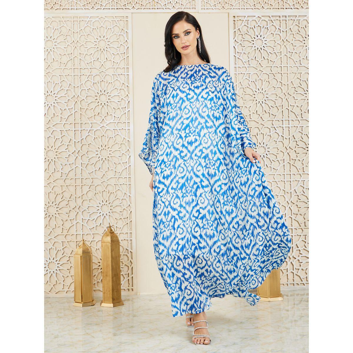 Styli Ikat Print Maxi Kaftan-women-arabicclothing-kaftan-image-1