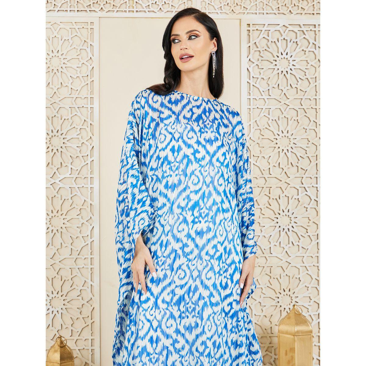 Styli Ikat Print Maxi Kaftan-women-arabicclothing-kaftan-image-2