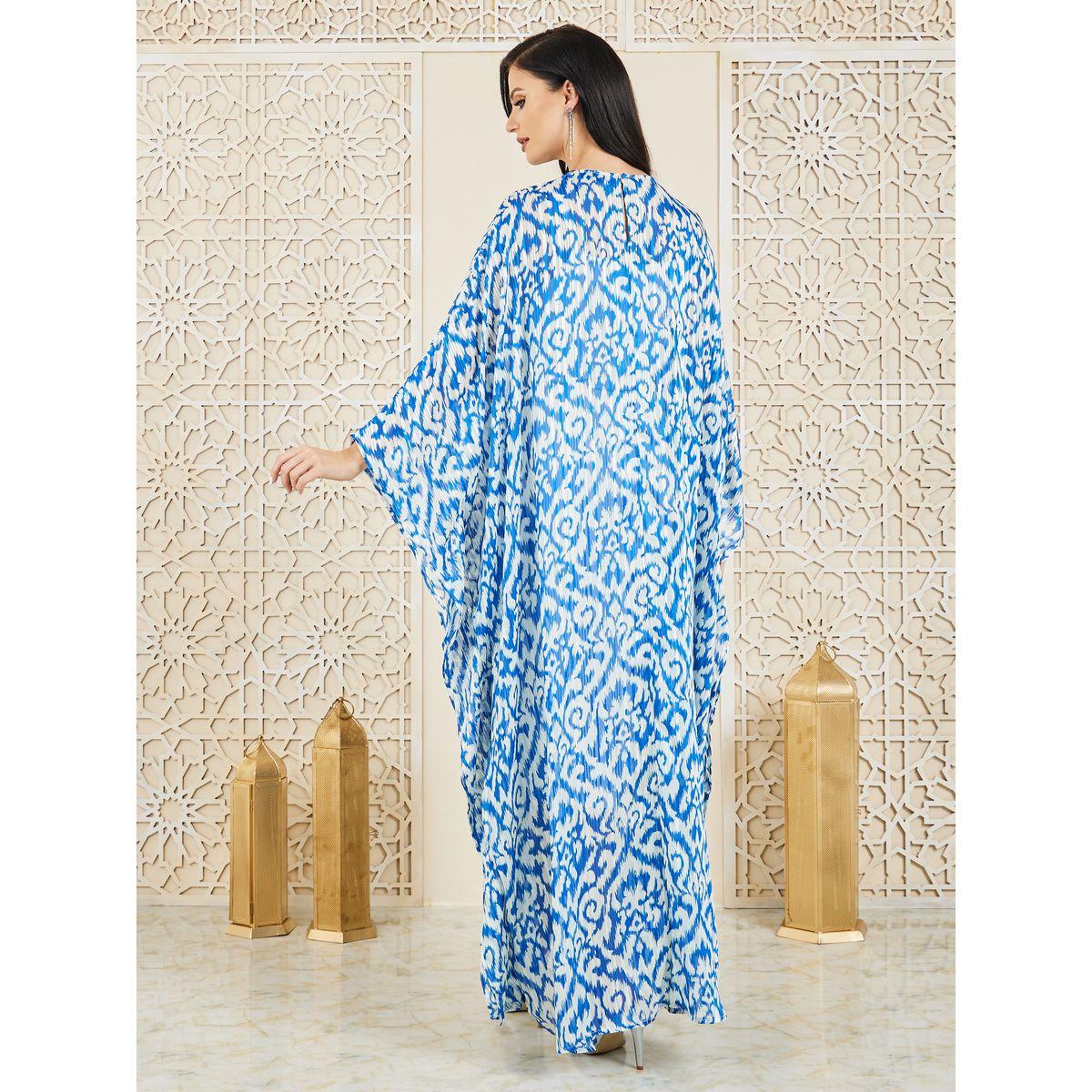 Styli Ikat Print Maxi Kaftan-women-arabicclothing-kaftan-image-4