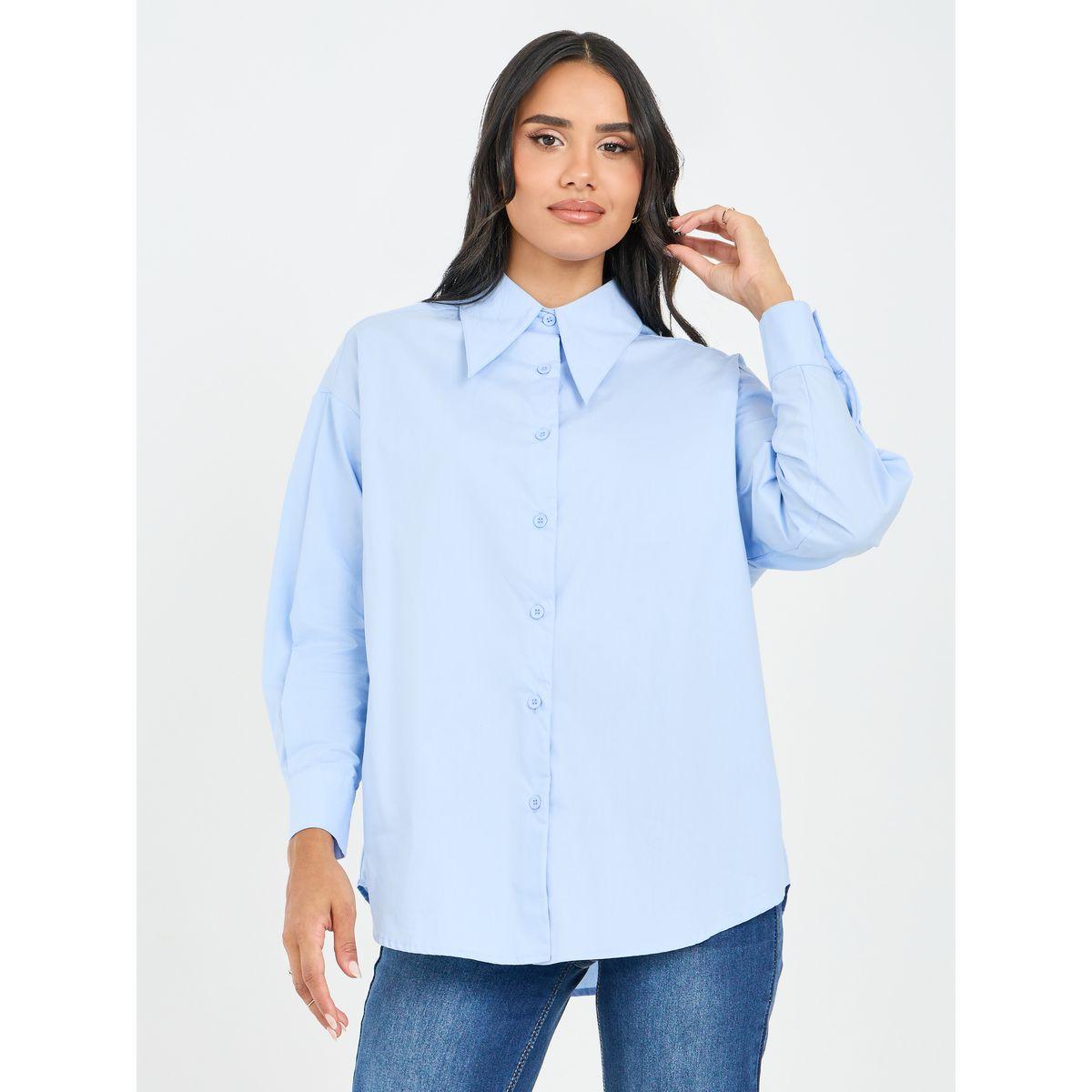 Styli Oversized Pointed Collared Long Sleeve Shirt-women-clothing-shirtsandblouses-shirts-image-1