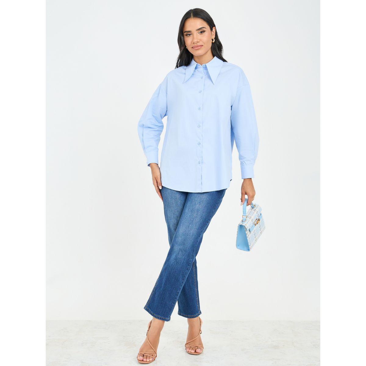 Styli Oversized Pointed Collared Long Sleeve Shirt-women-clothing-shirtsandblouses-shirts-image-2