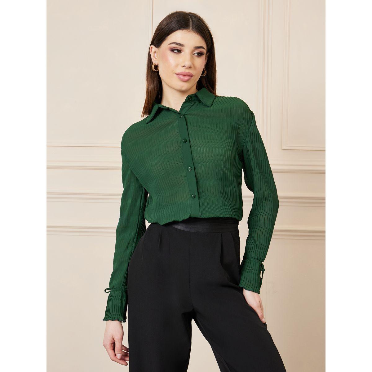 بلوزة مضلعة بقصة سليم فت واكمام باربطة-women-clothing-shirtsandblouses-shirts-image-1
