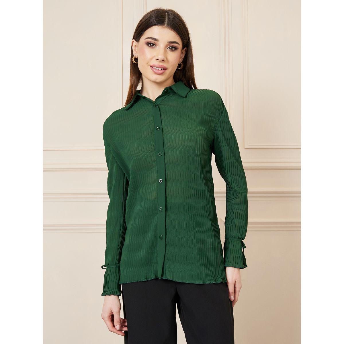 Styli Ribbed Tie Sleeves Slim Fit Shirt-women-clothing-shirtsandblouses-shirts-image-2