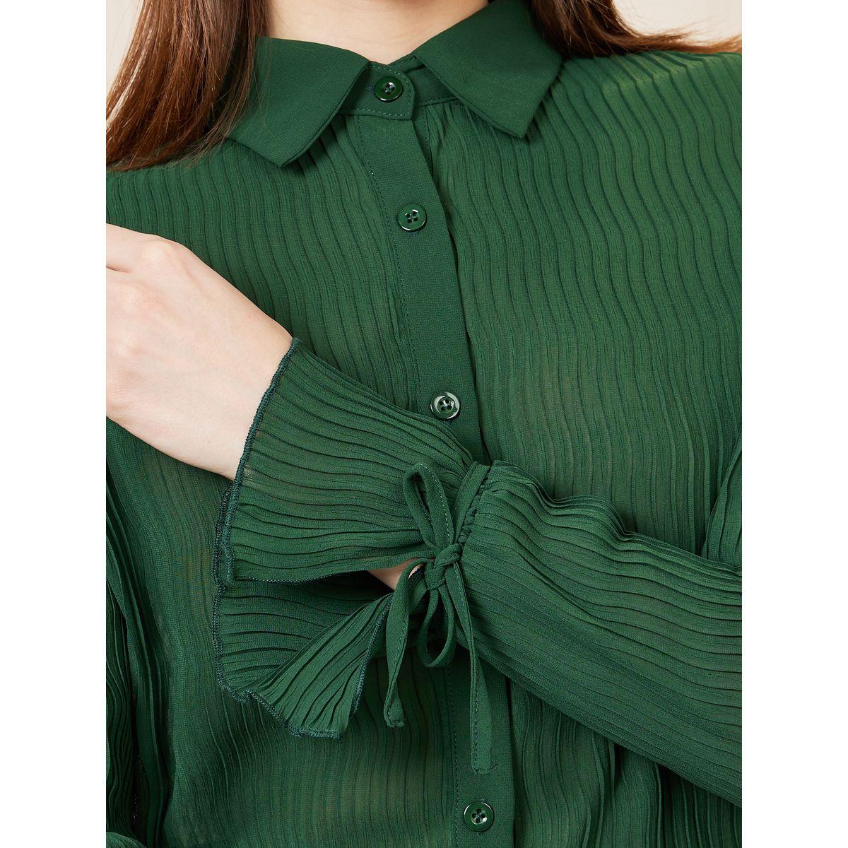 Styli Ribbed Tie Sleeves Slim Fit Shirt-women-clothing-shirtsandblouses-shirts-image-4
