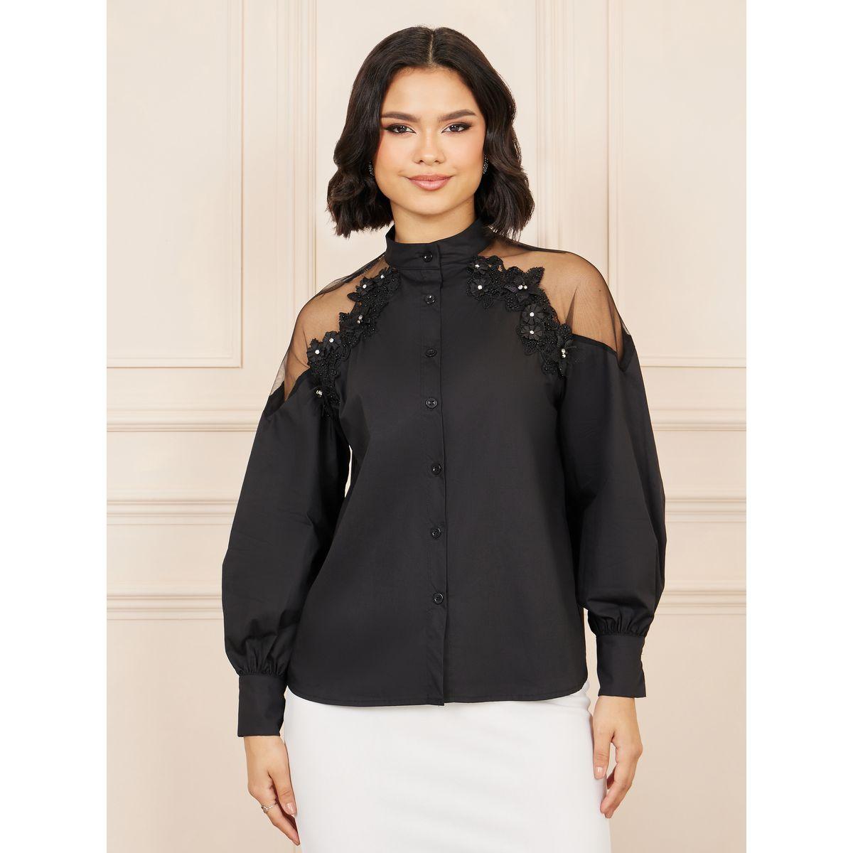 Styli Floral Applique Mesh Cold Should Blouse-women-clothing-shirtsandblouses-blouses-image-2