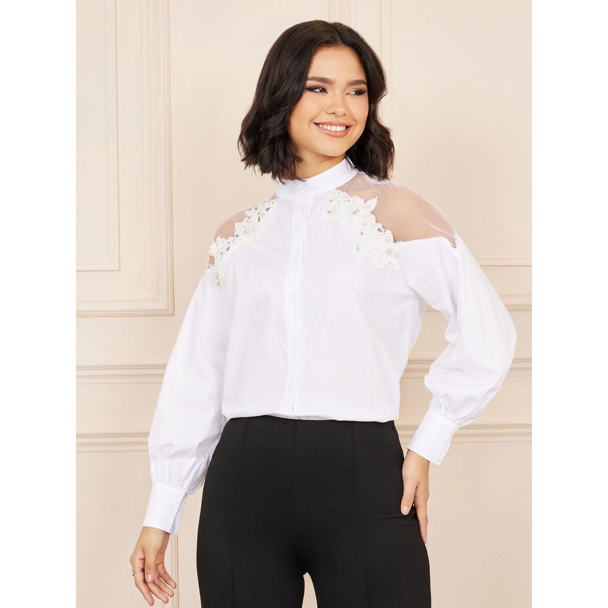 بلوزة بياقة ماندارين وتفاصيل شبكية-women-clothing-shirtsandblouses-blouses-image-1
