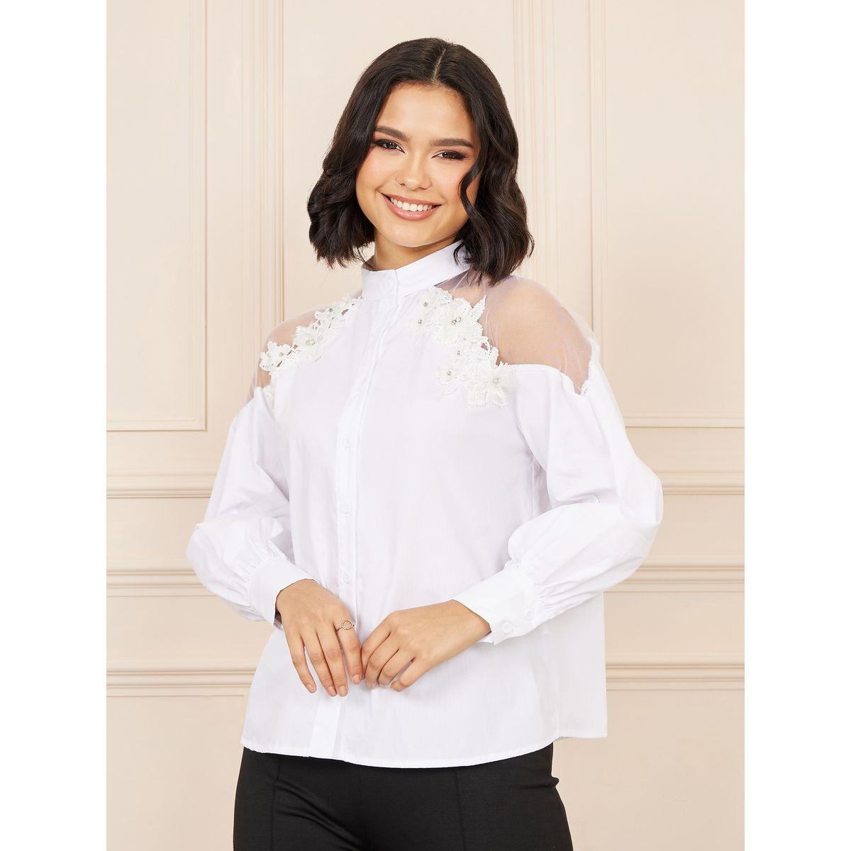 بلوزة بياقة ماندارين وتفاصيل شبكية-women-clothing-shirtsandblouses-blouses-image-2