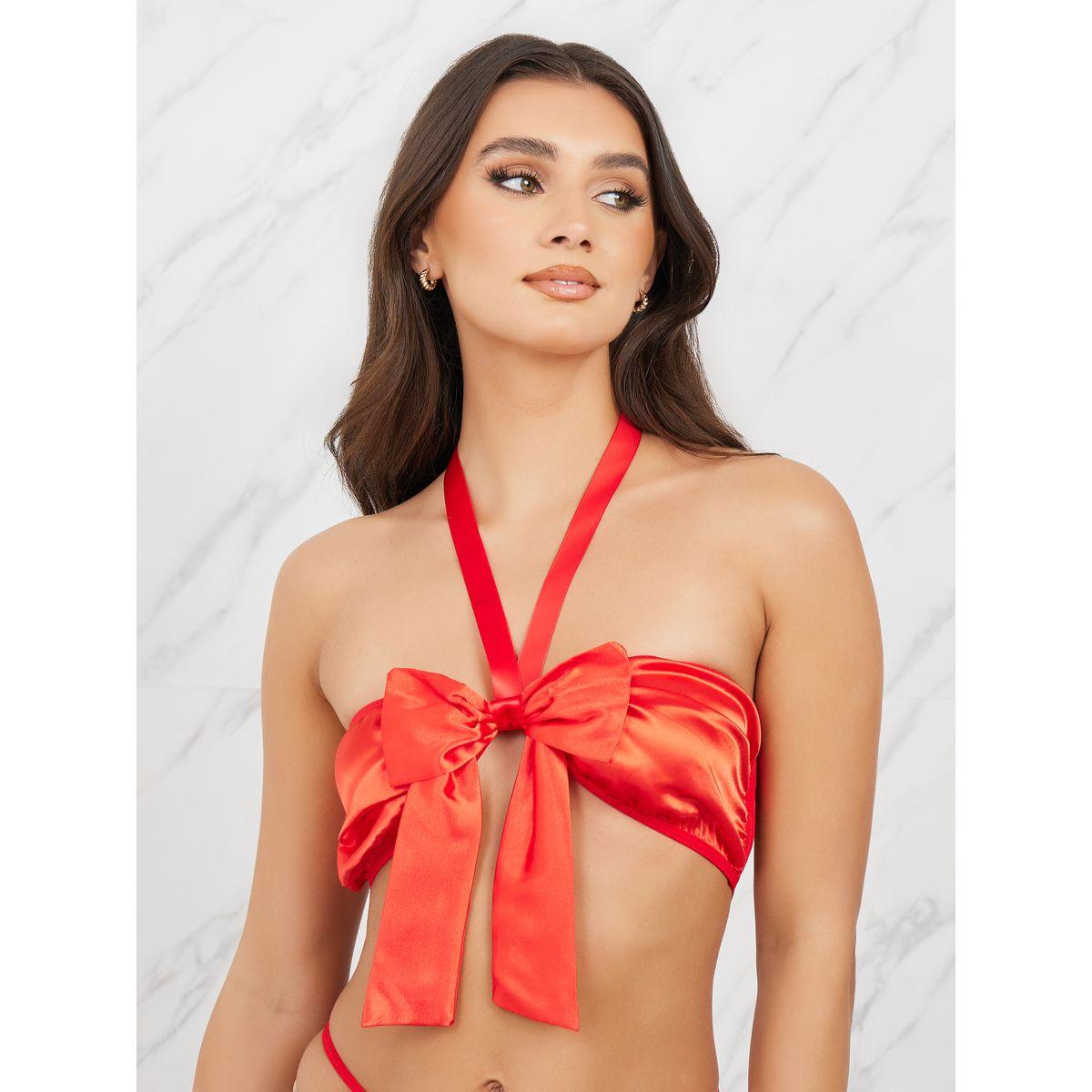 Styli Satin Bow Halter Neck Bra and Thong Set-women-clothing-lingerie-lingeriesets-image-2