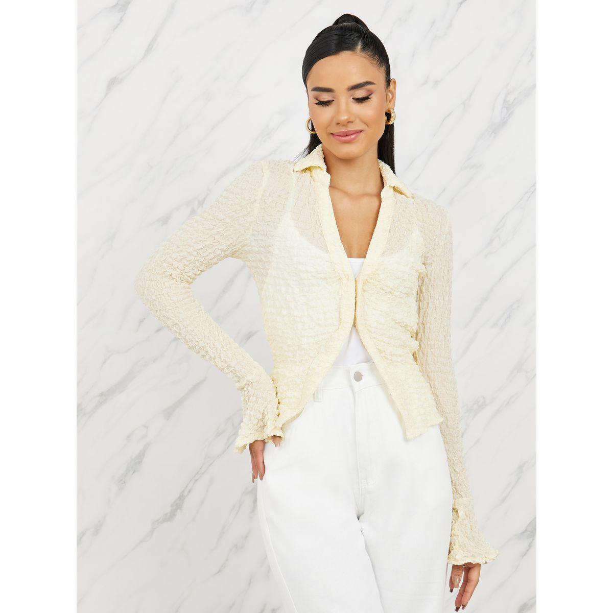 Styli Slim Fit Crinkle Textured Shirt with Hook & Loop Closure-women-clothing-shirtsandblouses-shirts-image-1