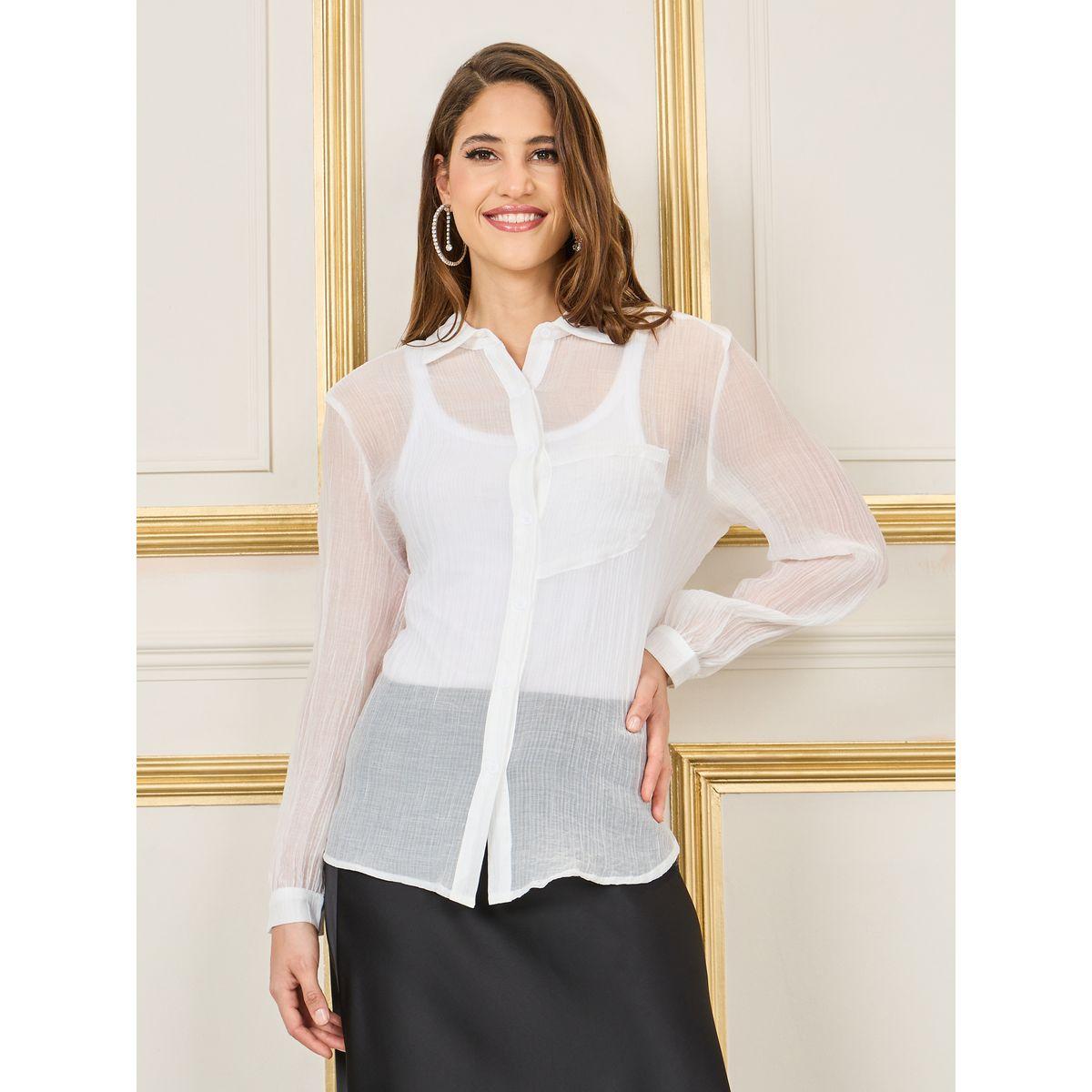 Styli Oversized Sheer Textured Shirt with Long Sleeves-women-clothing-shirtsandblouses-shirts-image-3