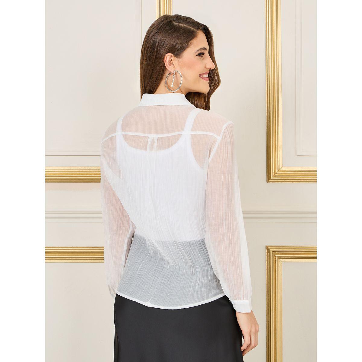 Styli Oversized Sheer Textured Shirt with Long Sleeves-women-clothing-shirtsandblouses-shirts-image-5