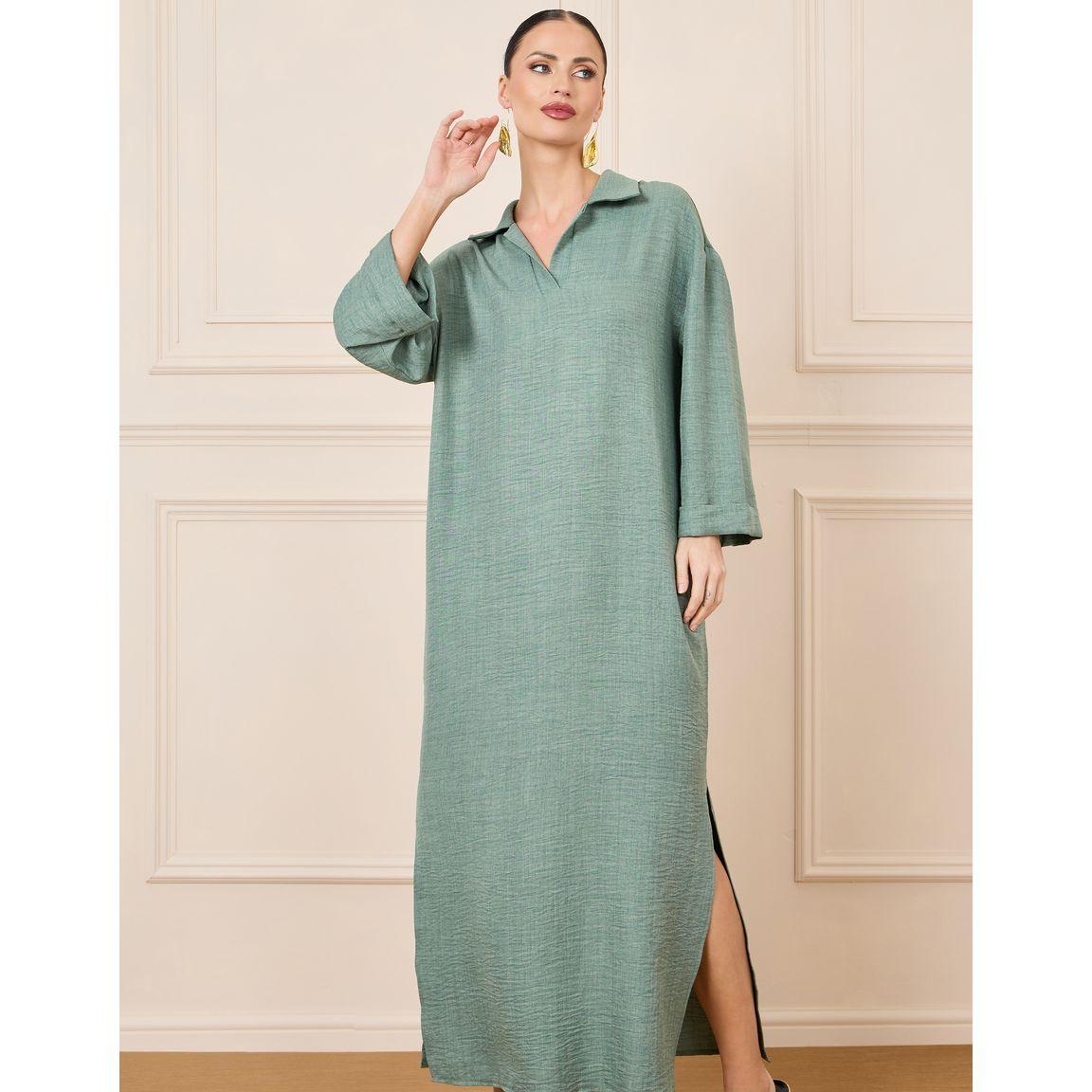 Styli Textured Collared Jalabiya with Side Slit-women-arabicclothing-jalabiyas-image-2