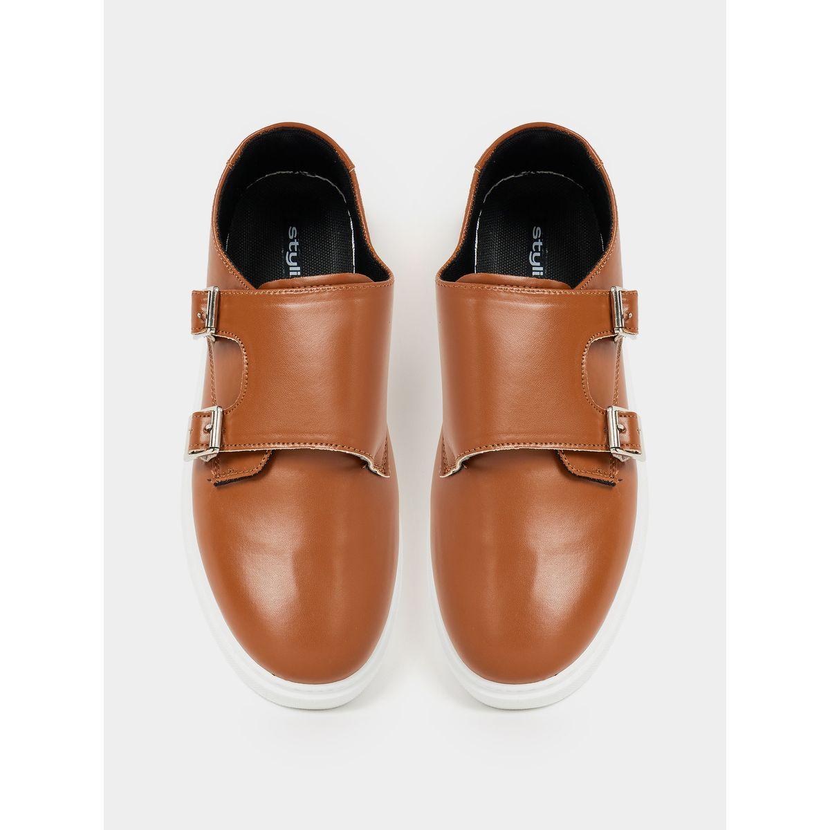 Styli Casual Buckled Monk Faux Leather Platform Shoes-men-shoes-loafersandmoccasins-image-5