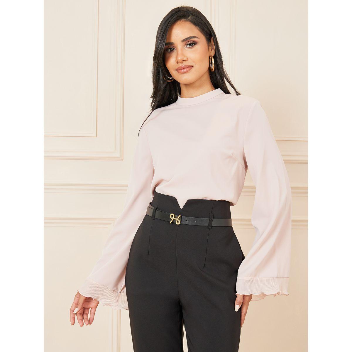بلوزة بياقة عالية وتفاصيل كشكش-women-clothing-shirtsandblouses-blouses-image-1