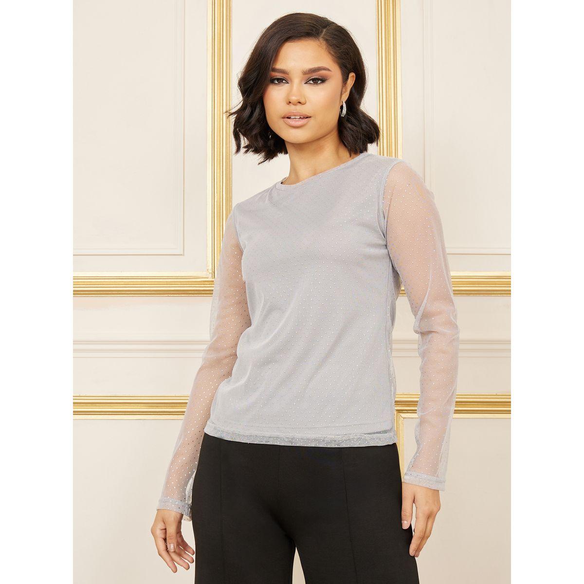Styli Embellished Mesh Sheer Sleeves Top-women-clothing-shirtsandblouses-blouses-image-2
