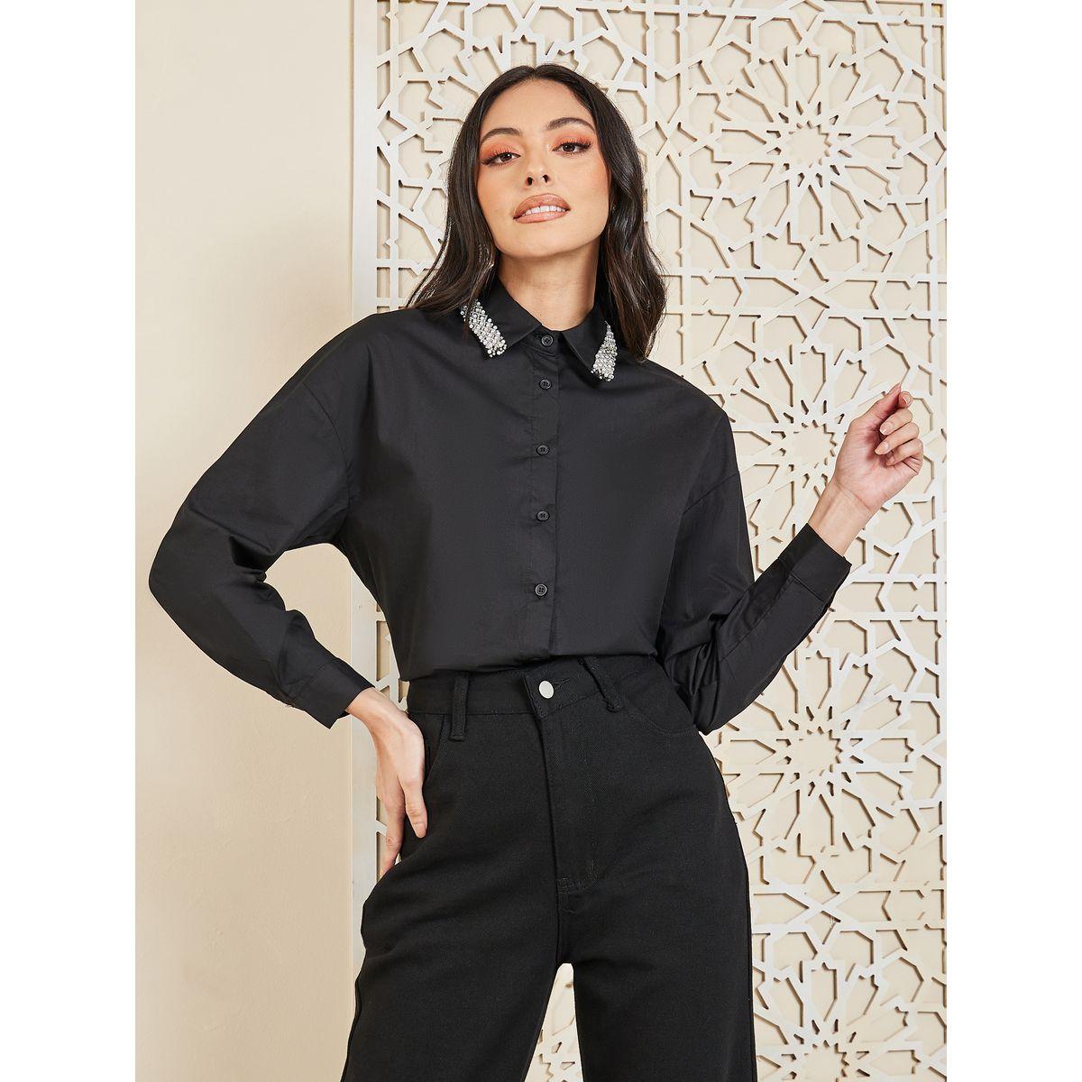 Styli Embellished Collar Drop Shoulder Poplin Shirt-women-clothing-shirtsandblouses-shirts-image-1