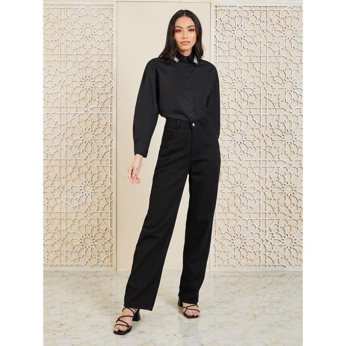 Styli Embellished Collar Drop Shoulder Poplin Shirt-women-clothing-shirtsandblouses-shirts-image-2