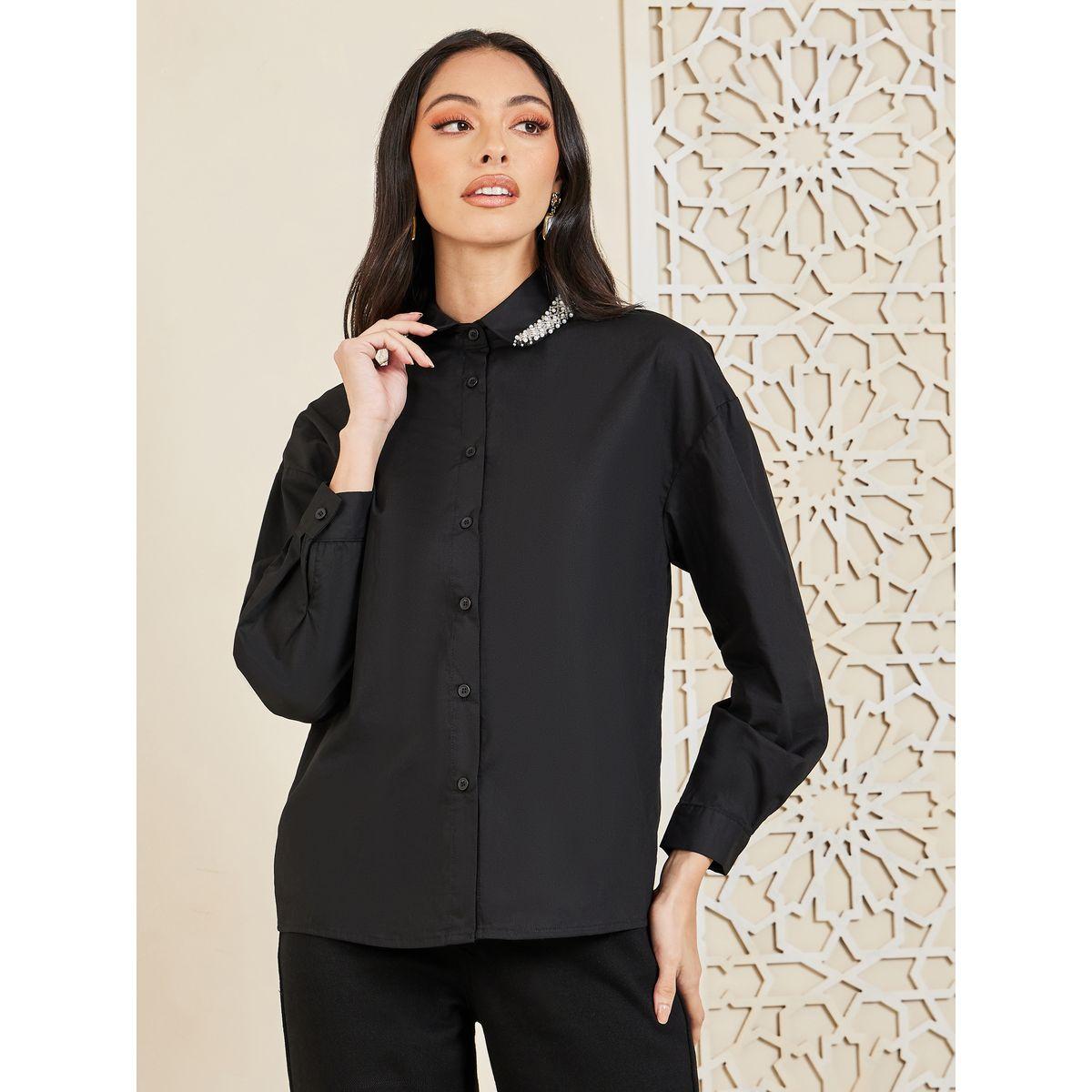 Styli Embellished Collar Drop Shoulder Poplin Shirt-women-clothing-shirtsandblouses-shirts-image-3