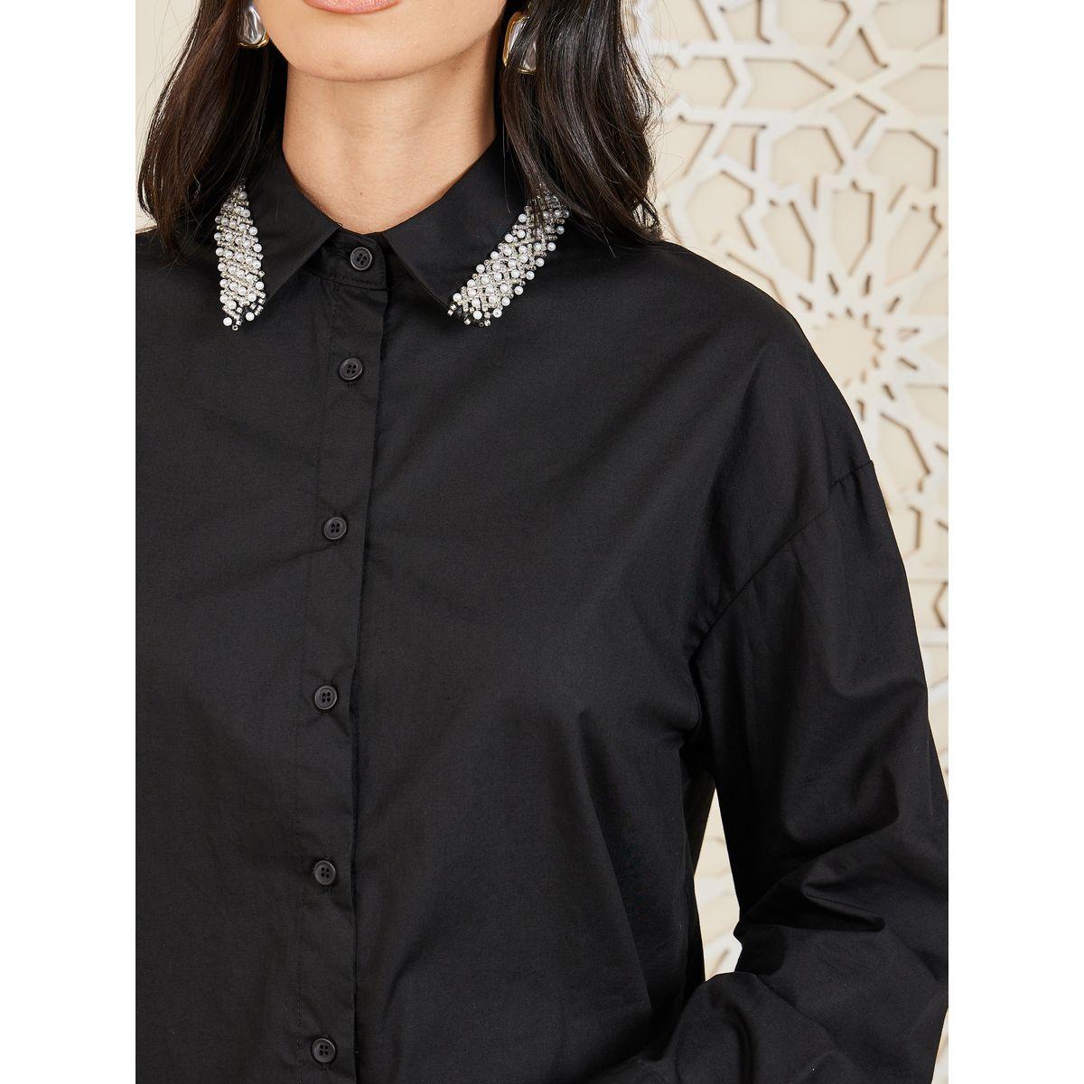 Styli Embellished Collar Drop Shoulder Poplin Shirt-women-clothing-shirtsandblouses-shirts-image-4