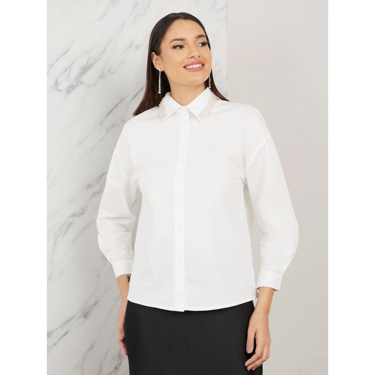 بلوزة بوبلين باكتاف منخفضة وازرار غلق-women-clothing-shirtsandblouses-shirts-image-3