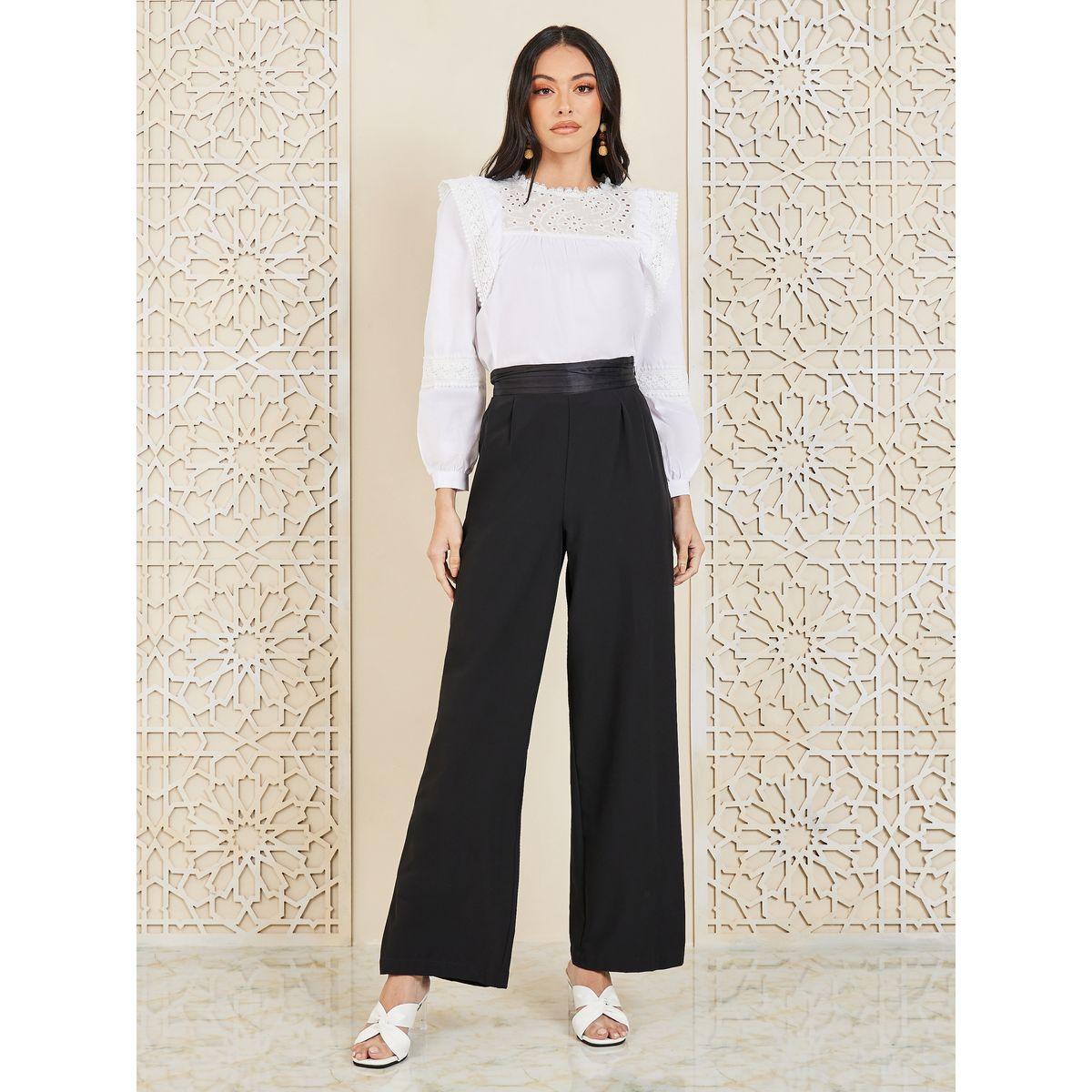Styli Schiffli Lace Trim Round Neck Blouse-women-clothing-shirtsandblouses-blouses-image-2