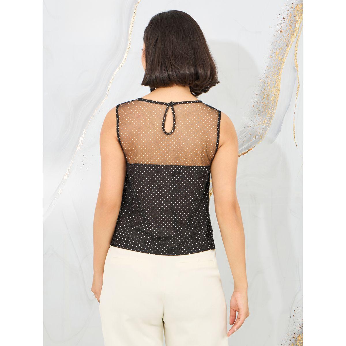Styli Embellished Mesh Insert Sleeveless Blouse-women-clothing-shirtsandblouses-blouses-image-5