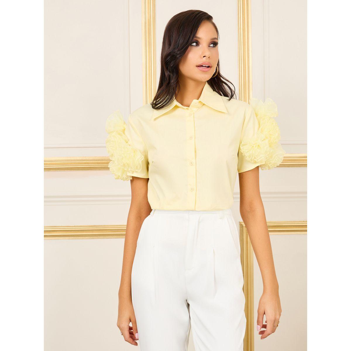 بلوزة مزينة بزهور كورساج مع ازرار غلق-women-clothing-shirtsandblouses-shirts-image-1
