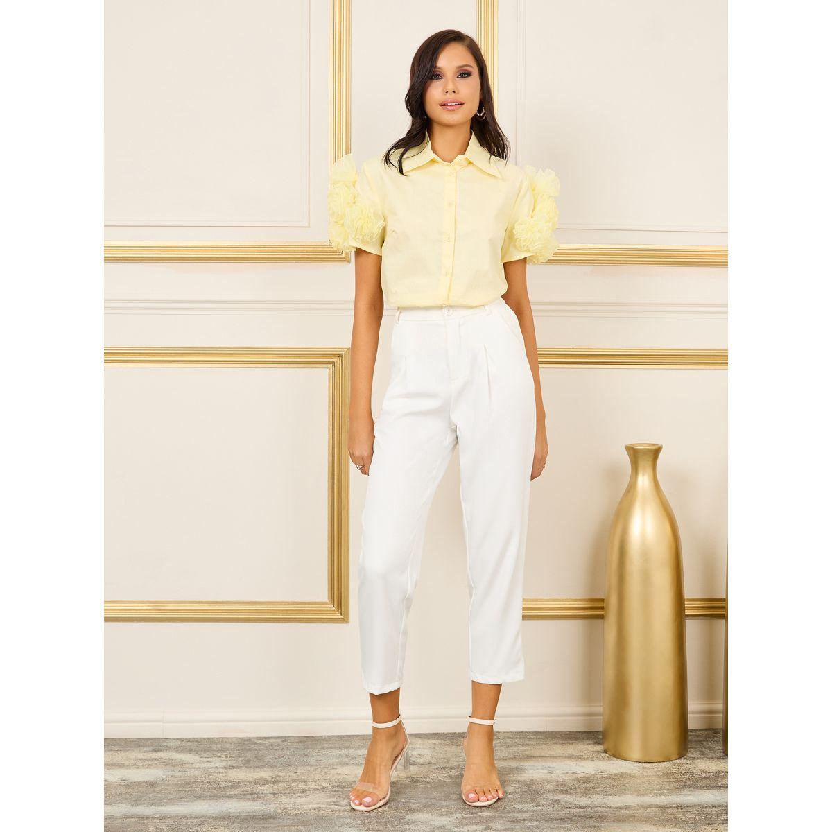 بلوزة مزينة بزهور كورساج مع ازرار غلق-women-clothing-shirtsandblouses-shirts-image-3