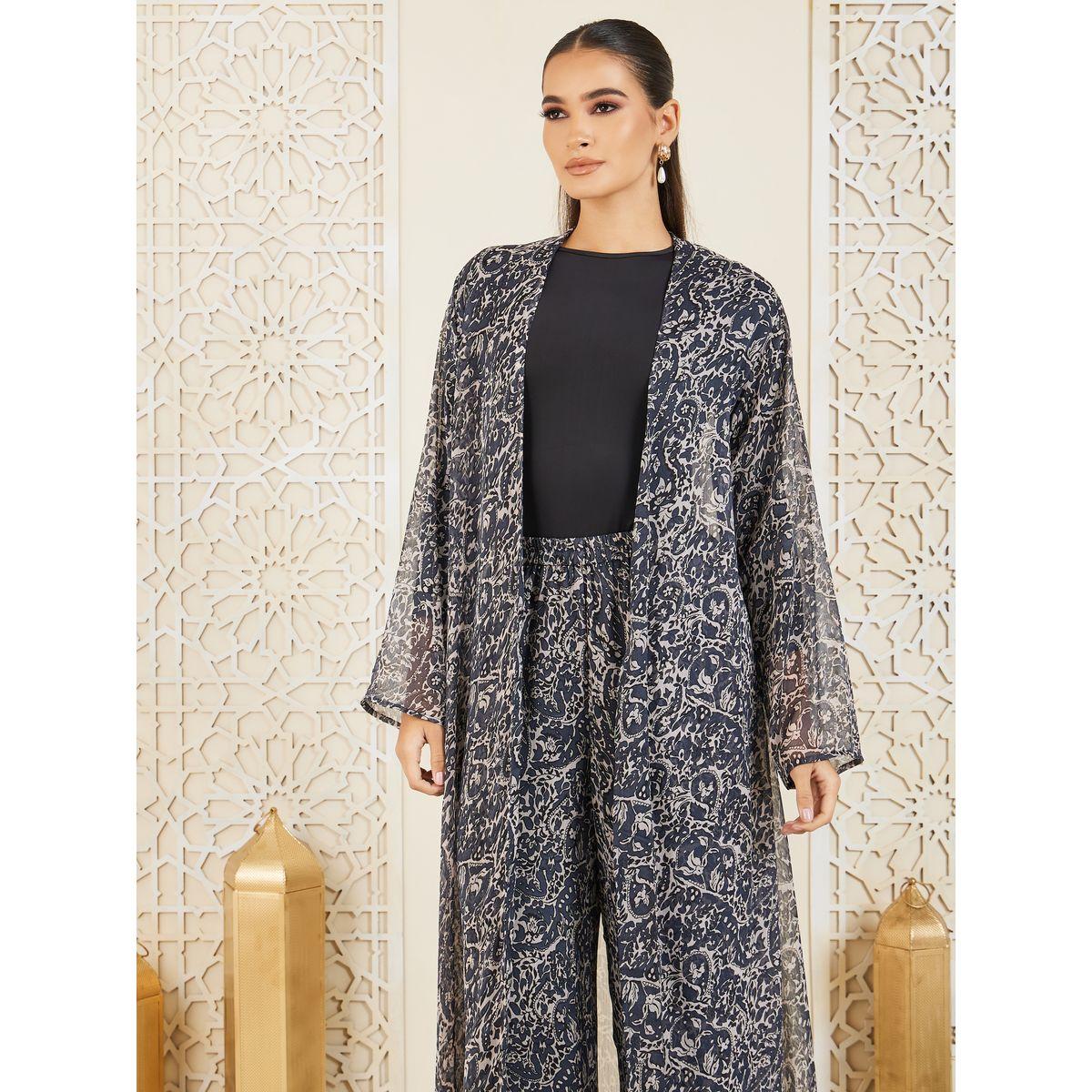 Styli Paisley AOP Abaya, Inner Top and Wide Leg Pant Set-women-arabicclothing-abayas-image-2
