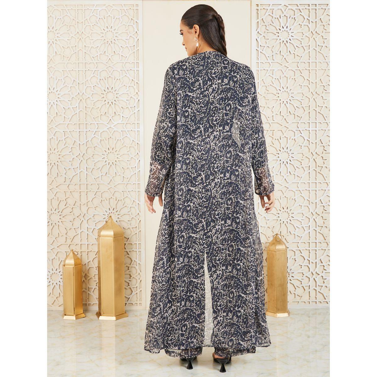 Styli Paisley AOP Abaya, Inner Top and Wide Leg Pant Set-women-arabicclothing-abayas-image-4