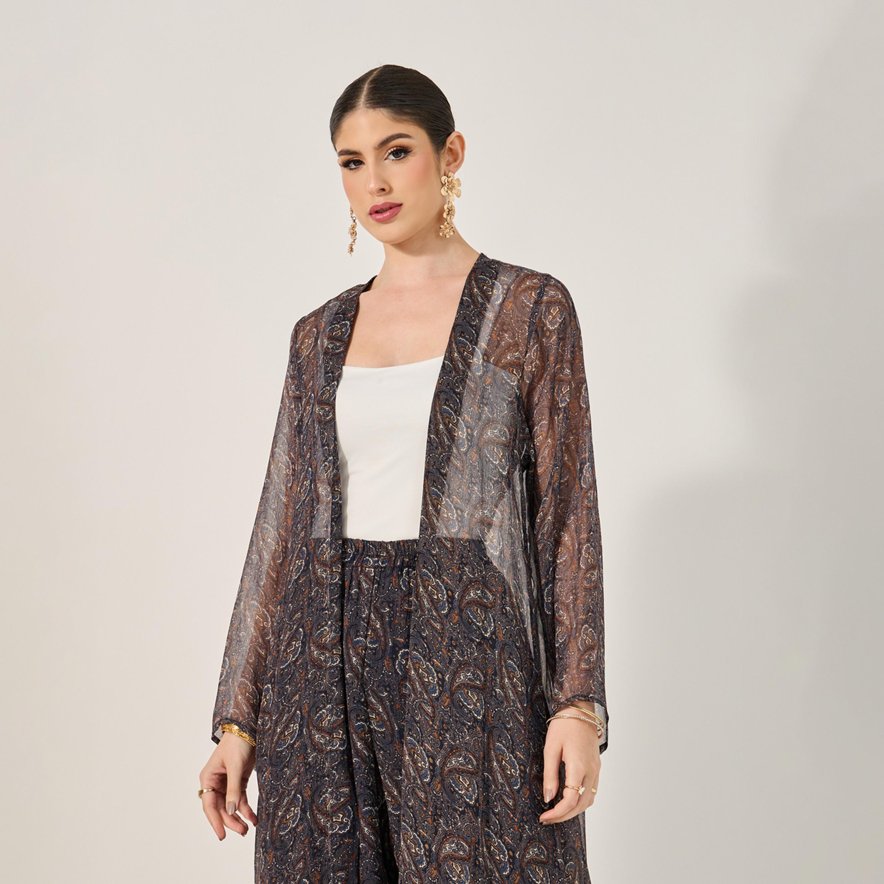 ستايلي - طقم عباية مطبوعة مع توب داخلي وبنطال-women-arabicclothing-abayas-image-3