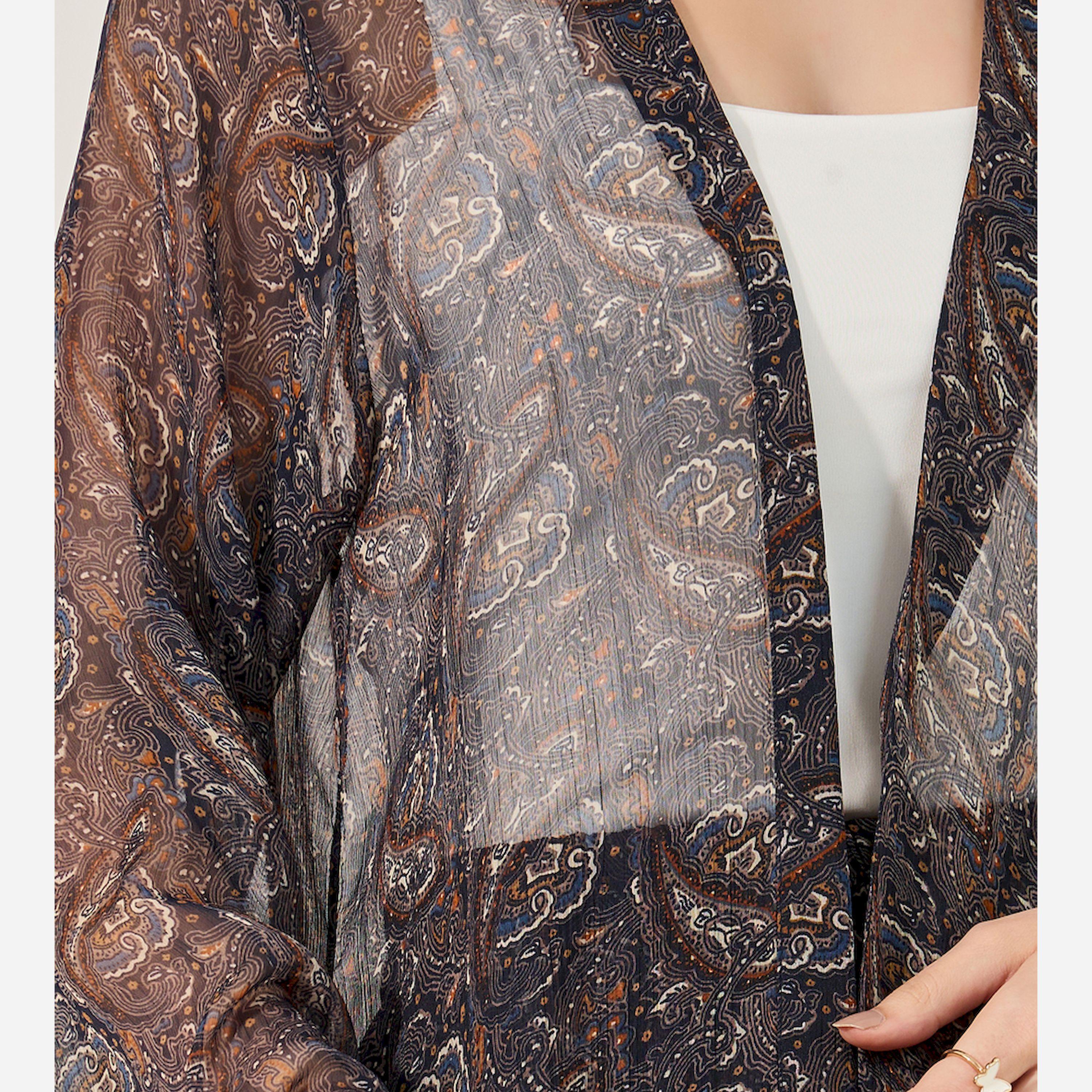 ستايلي - طقم عباية مطبوعة مع توب داخلي وبنطال-women-arabicclothing-abayas-image-4