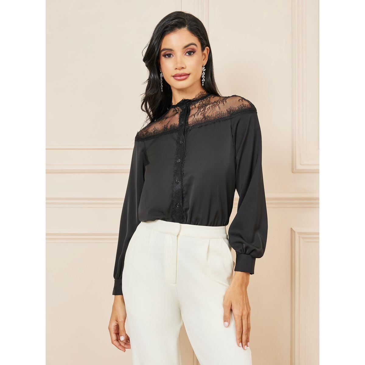 Styli Mesh Insert Front Button Bodysuit-women-clothing-tshirts-image-3