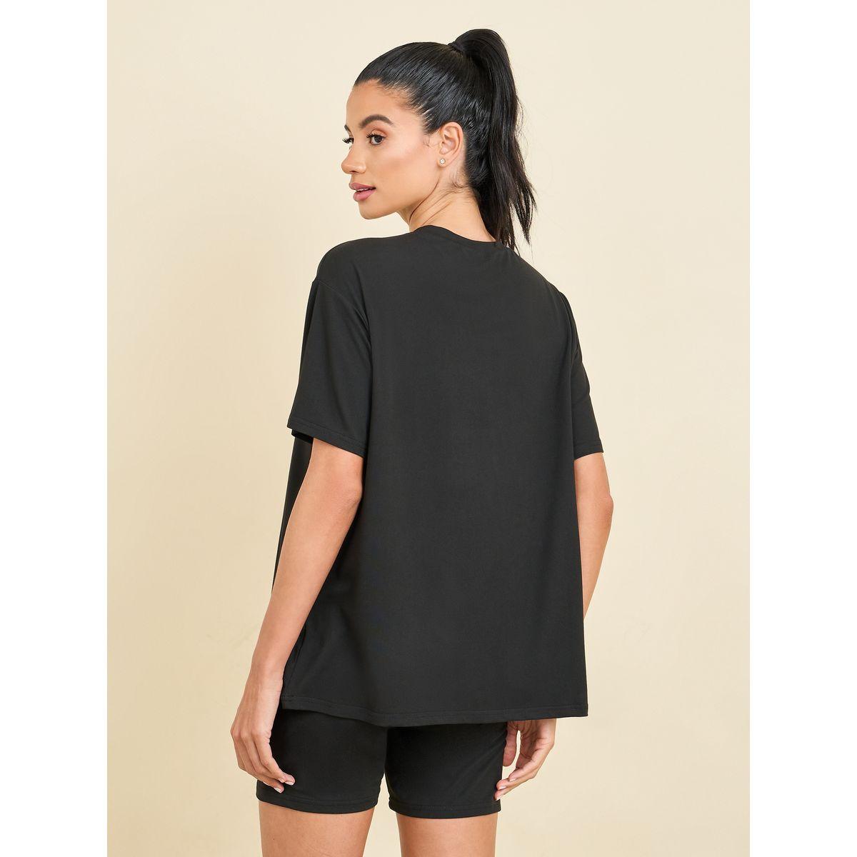 Styli Unwind Slogan Print T-Shirt & Cycling Shorts Lounge Set-women-clothing-coordsets-image-5
