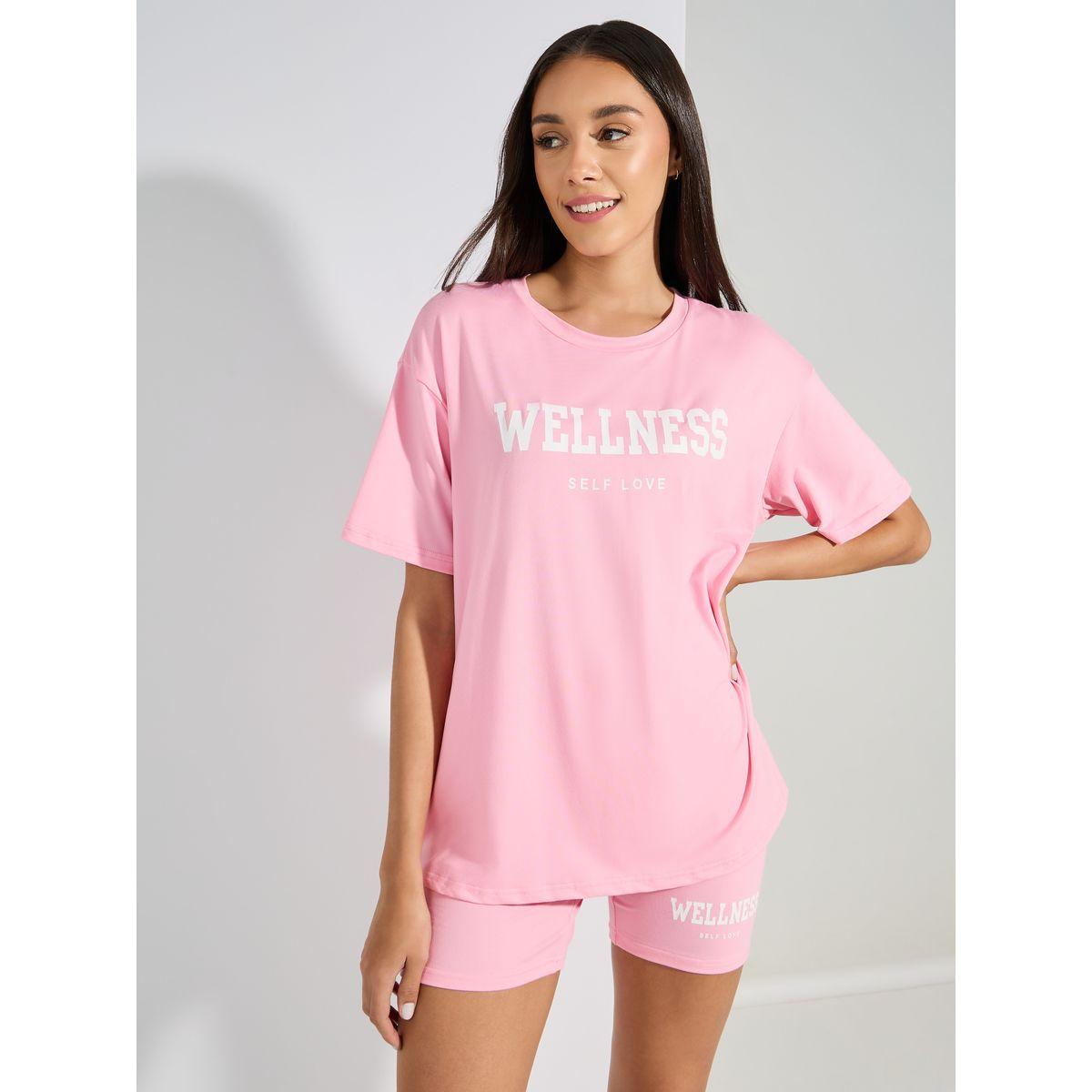 Styli Unwind Wellness Slogan T-Shirt & Cycling Shorts Lounge Set-women-clothing-coordsets-image-1