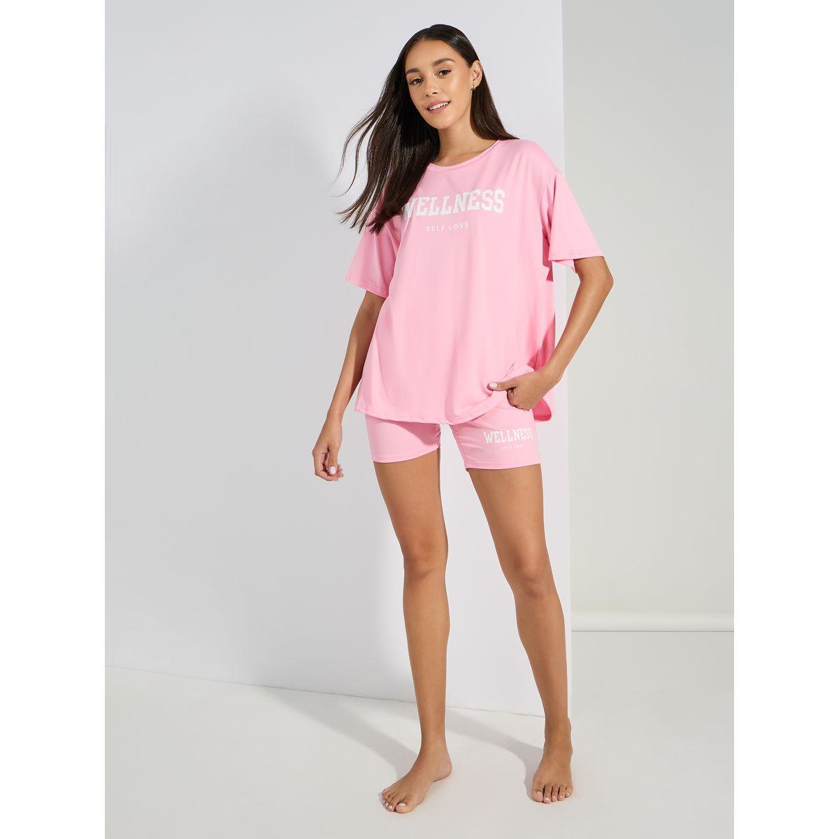 Styli Unwind Wellness Slogan T-Shirt & Cycling Shorts Lounge Set-women-clothing-coordsets-image-2